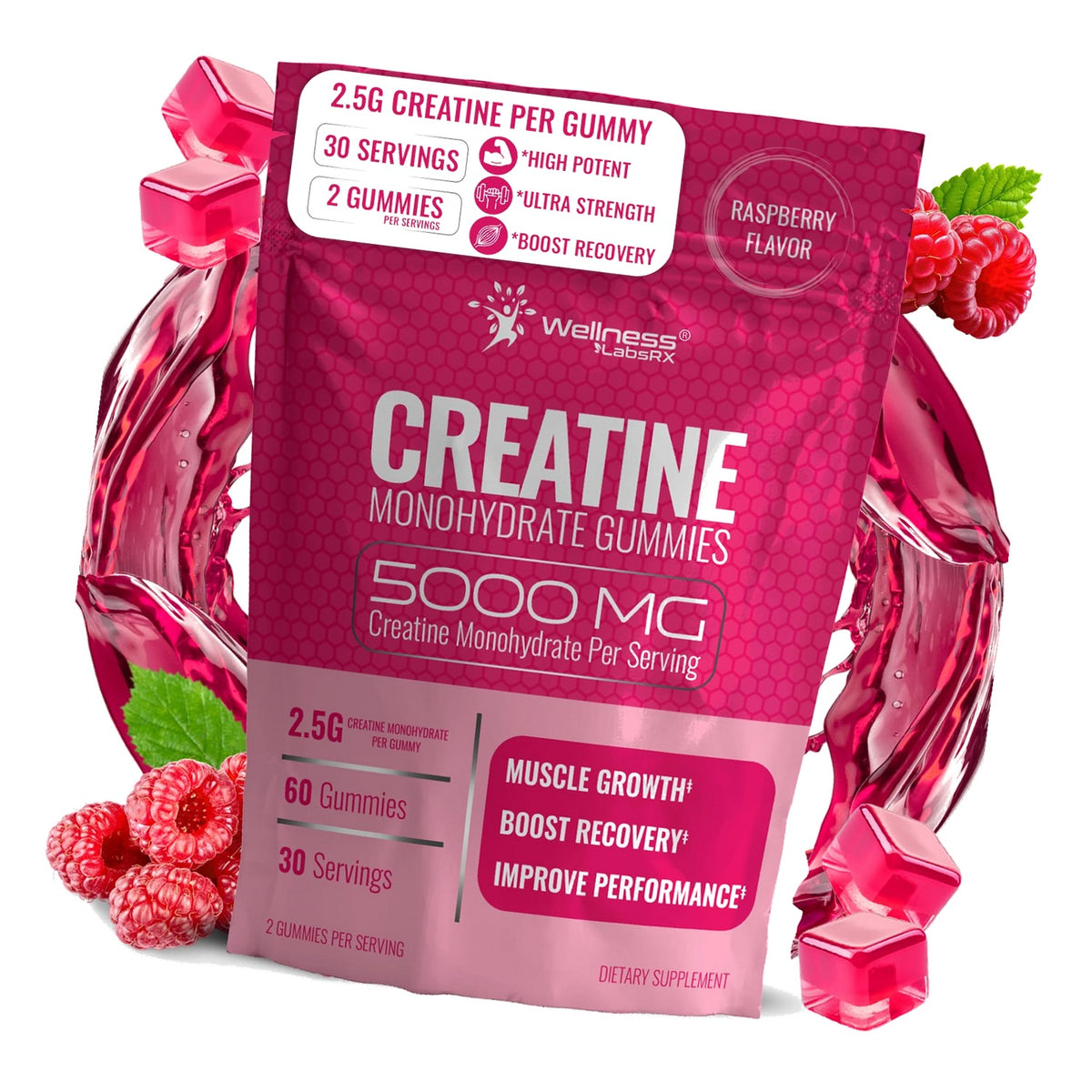 Creatine Gummies for Women & Men, Creatine Monohydrate Gummies, Raspberry