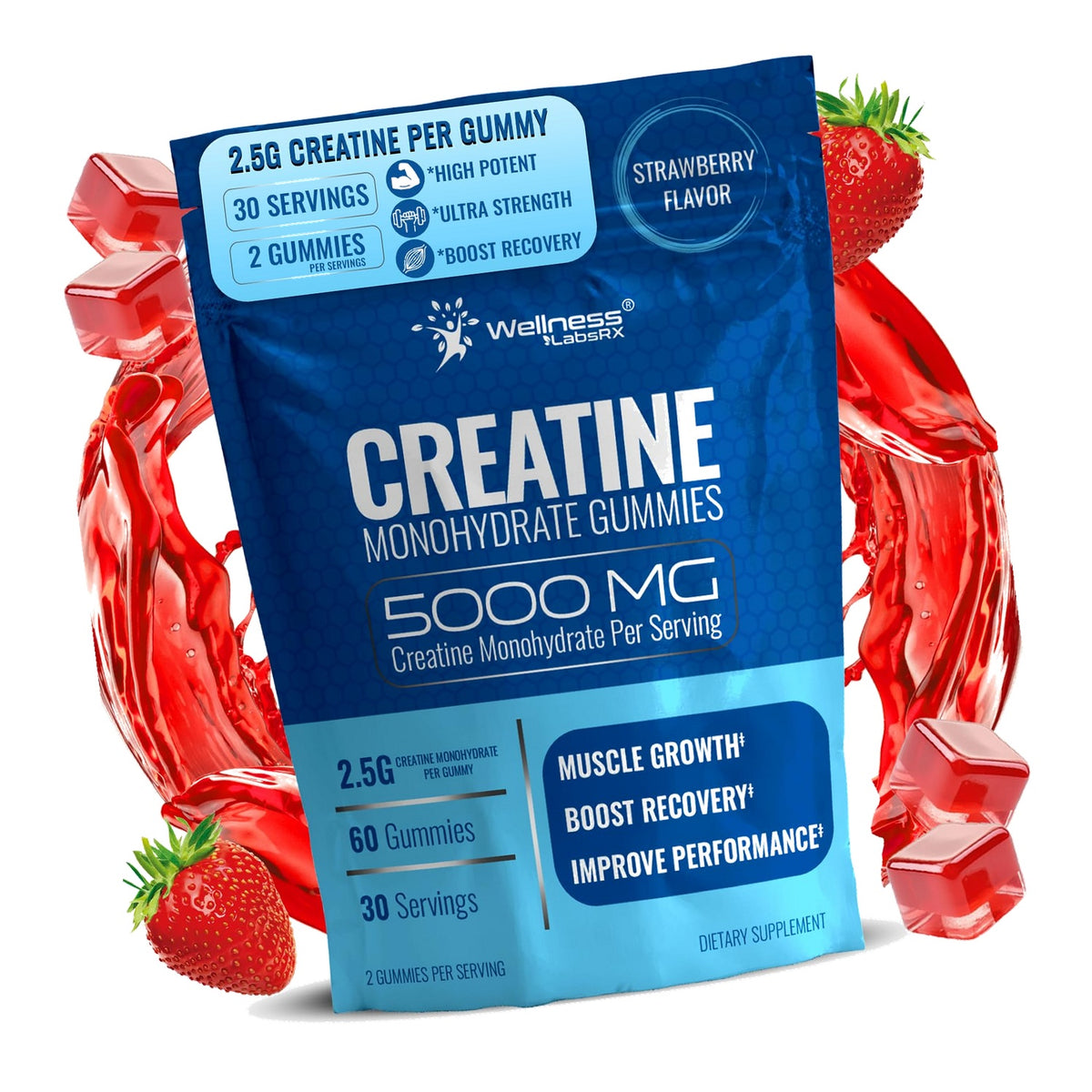 Creatine Gummies for Women & Men, Creatine Monohydrate Gummies, Strawberry