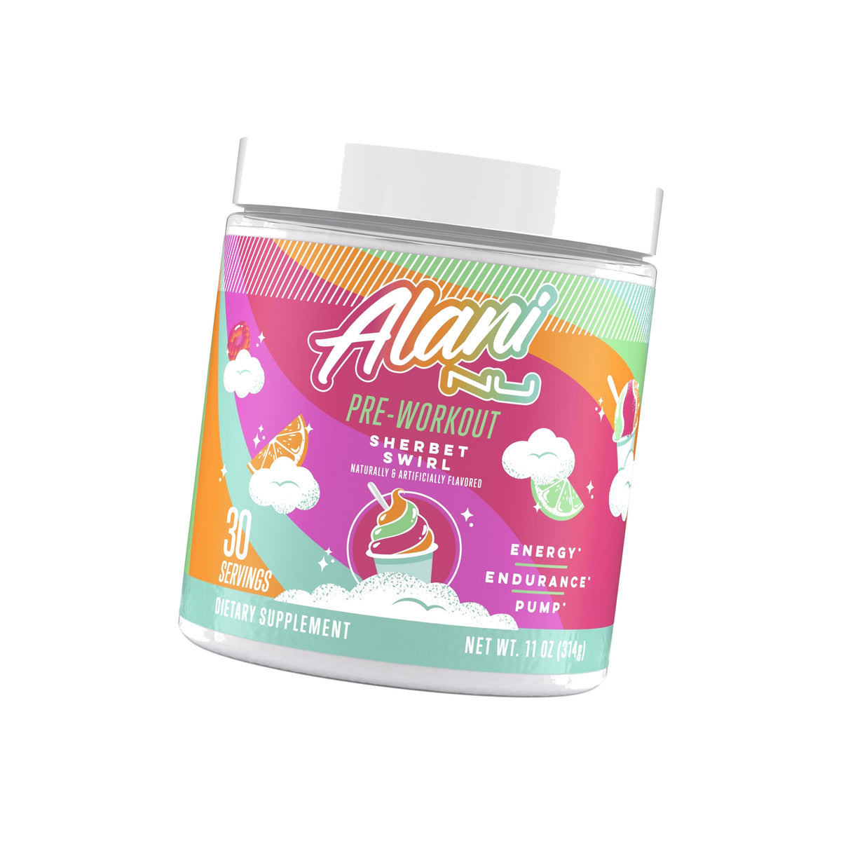 Alani Nu Pre Workout Powder Sherbet Swirl, Amino Energy Boost, Endurance Supplement, Sugar Free, 200mg Caffeine, L-Theanine, Beta-Alanine, L-Citrulline, 30 Servings