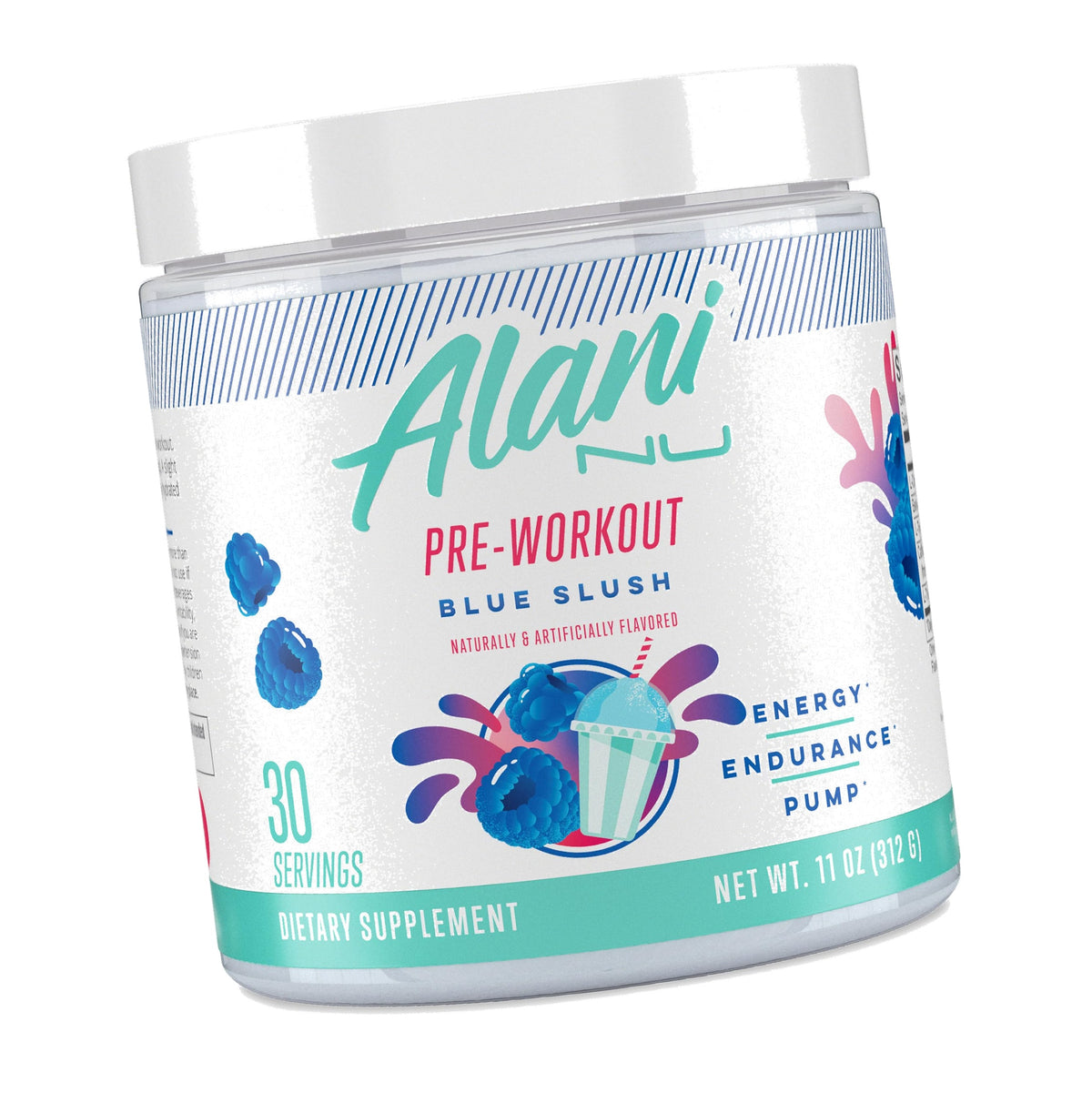 Alani Nu Pre Workout Powder Blue Slush, Amino Energy Boost, Endurance Supplement, Sugar Free, 200mg Caffeine, L-Theanine, Beta-Alanine, L-Citrulline, 30 Servings