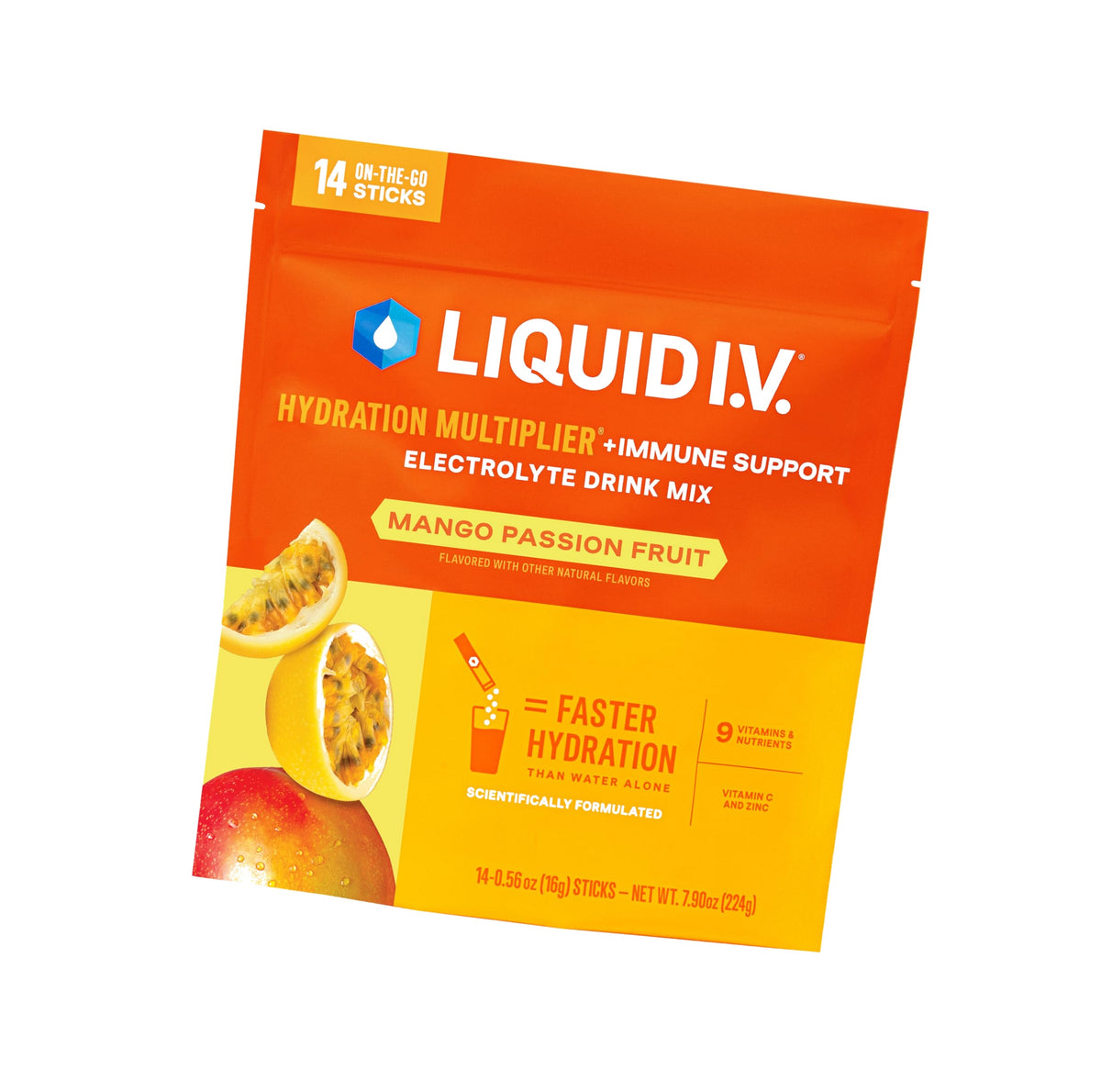 Liquid I.V. Hydration + Immune Electrolytes, Mango Passionfruit, 14 Count