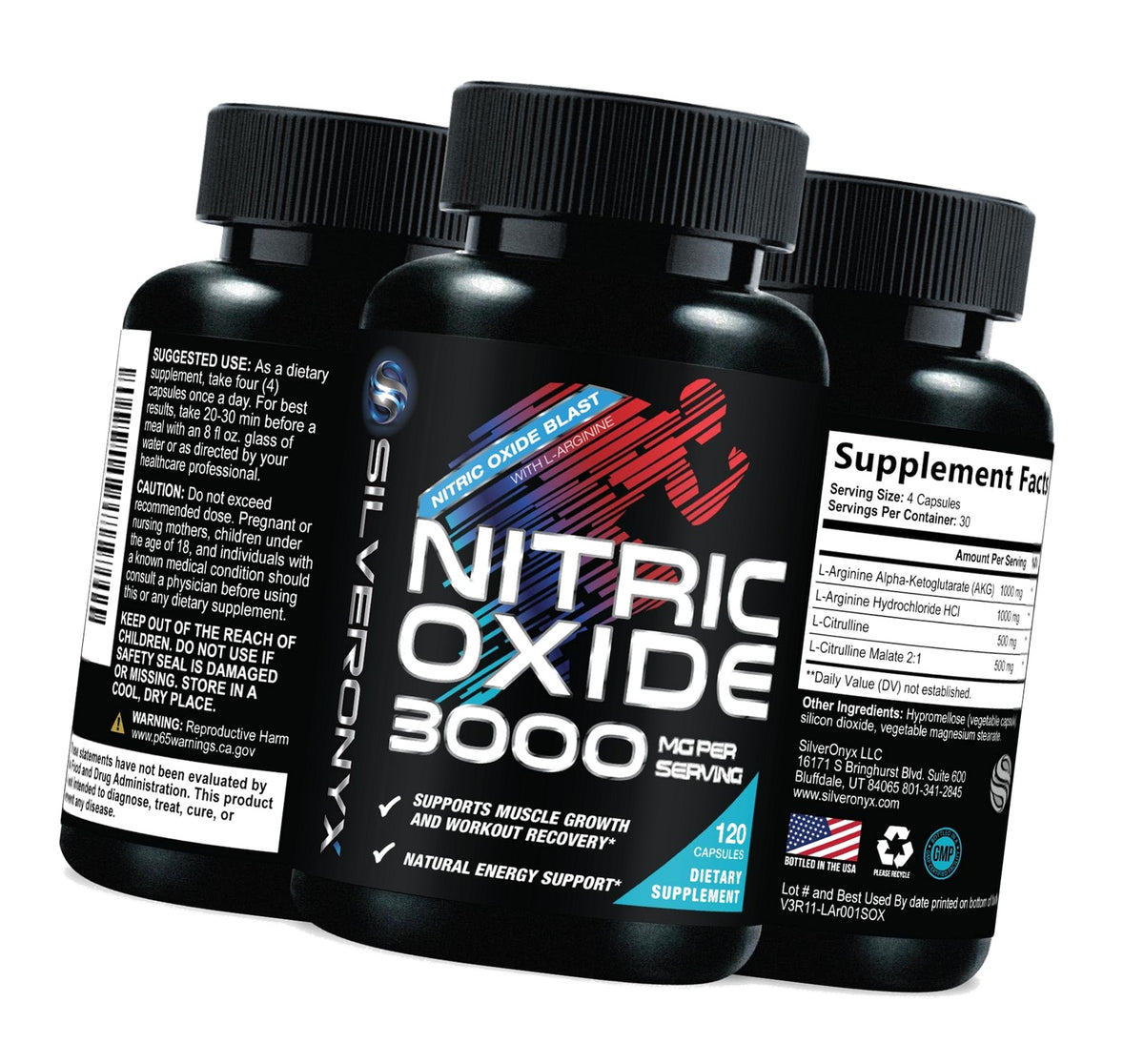 Nitric Oxide Supplement 3000mg Blend - 3X Strength L-Arginine & L-Citrulline - Complete Pre Workout Nitric Booster - Natural Energy & Muscle Support for Men & Women - Bottled in USA - 120 Capsules