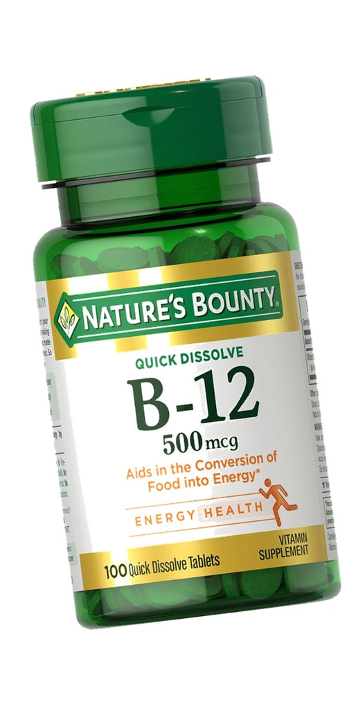 Nature's Bounty Vitamin B12, Supports Energy Metabolism and Nervous System Health, 500mcg, 100 Quick Dissolve Tablets