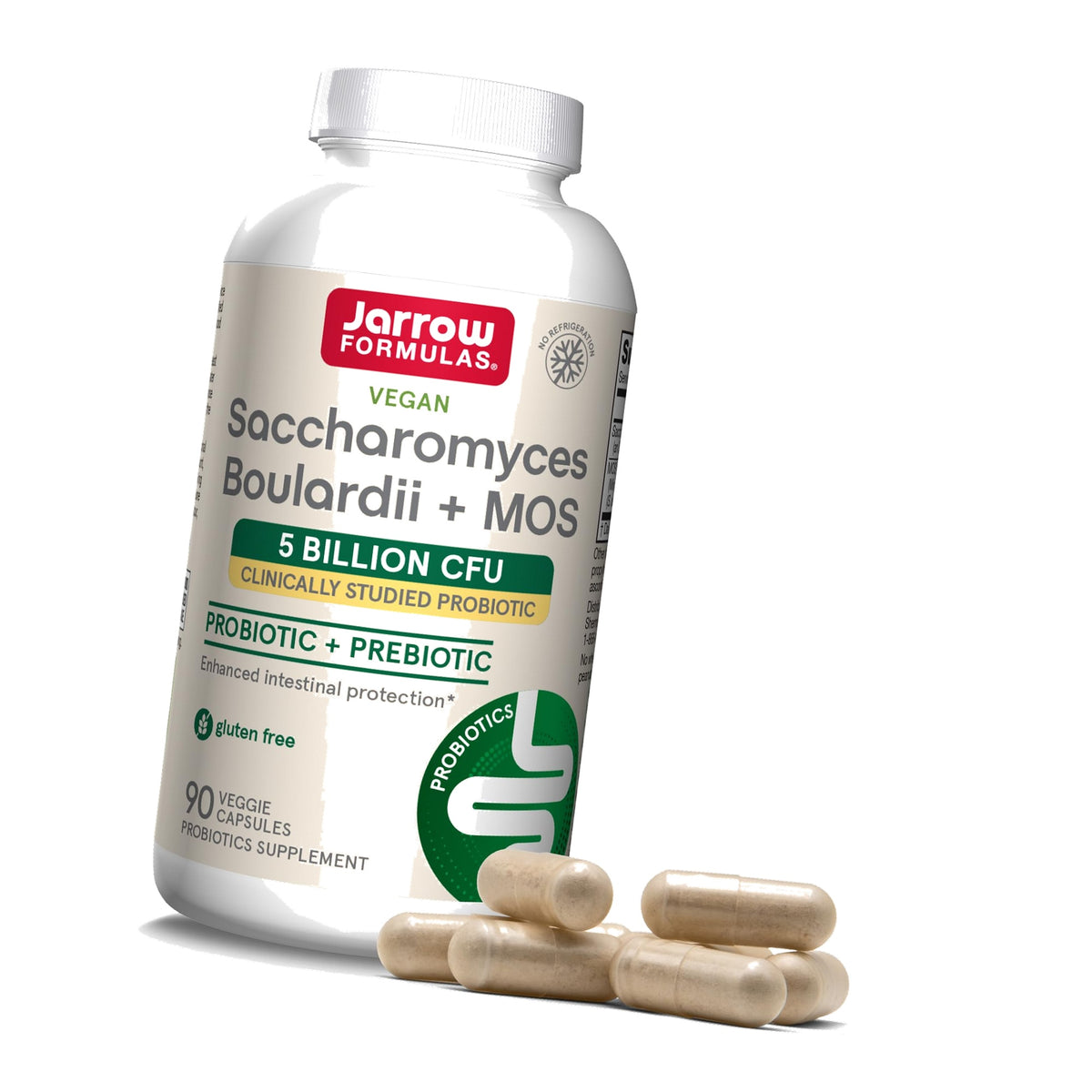 Jarrow Formulas Saccharomyces Boulardii Probiotics + MOS 5 Billion CFU Probiotic Yeast for Intestinal Health Support, Gut Health Supplements for Women and Men, 90 Veggie Capsules, 90 Day Supply
