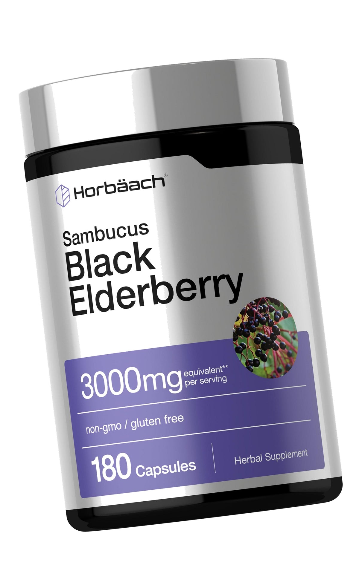 Horbäach Black Elderberry | 180 Capsules | Sambucus Extract Supplement