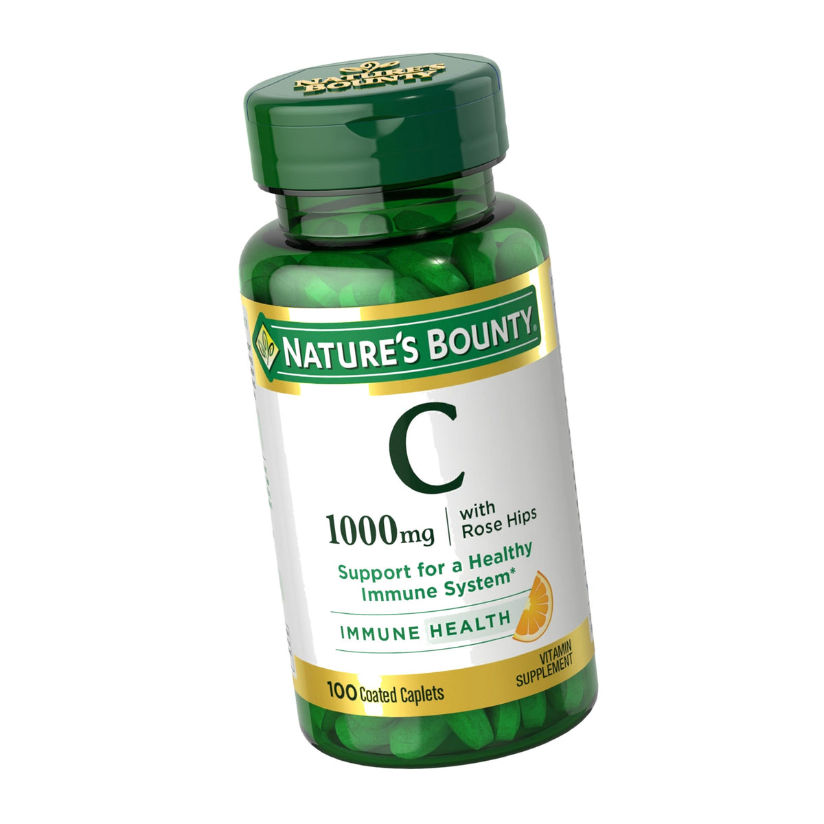 Nature's Bounty Vitamin C + Rose Hips, Vegetarian Caplets, 100 Count