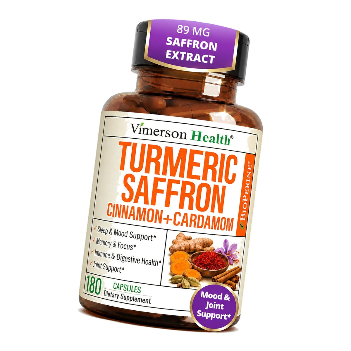 Saffron Supplements Saffron Extract 89mg + 1000mg Turmeric Curcumin 180Ct