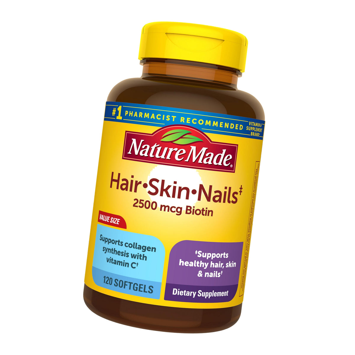 Nature Made Hair, Skin & Nails with 2500 mcg of Biotin Softgels, 120 Count Value Size for Supporting Healthy Hair, Skin and Nails