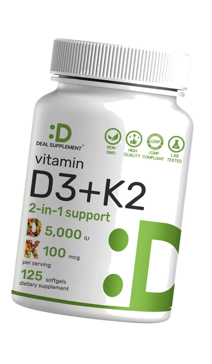Deal Supplement Vitamin D3 K2 (MK-7) 5,000 IU Per Serving, 125 Softgels