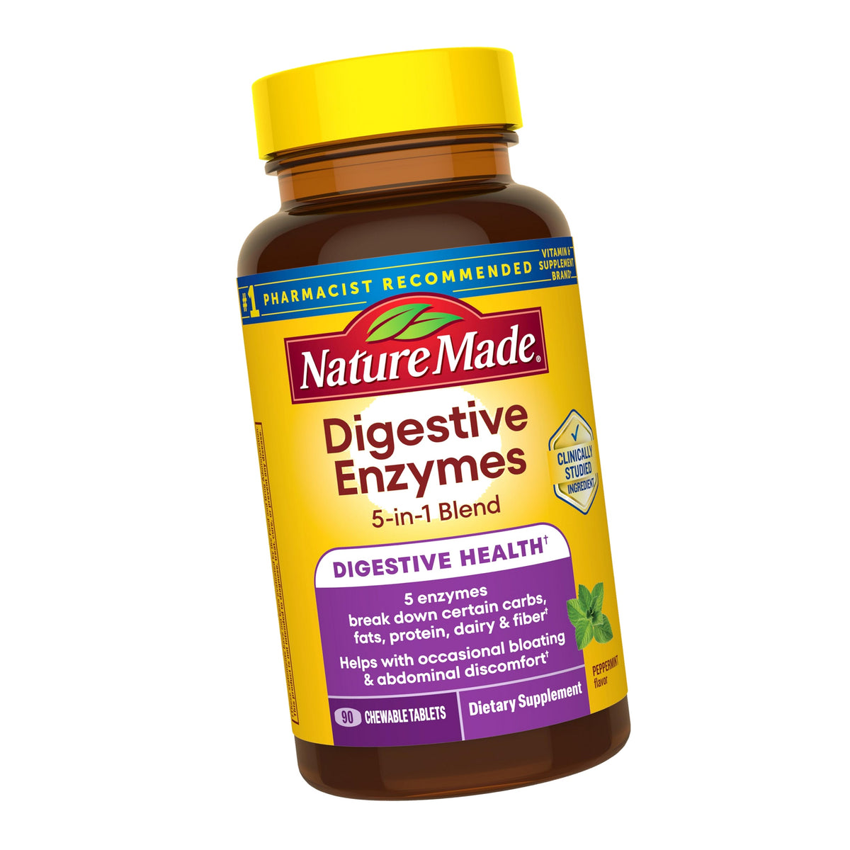 Nature Made Digestive Enzymes 5-in-1 Blend, 90 Chewable Tablets