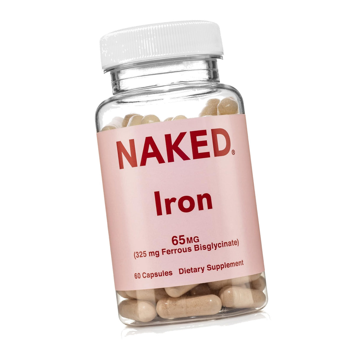 Naked Iron 65mg, 325mg Ferrous Bisglycinate - High Potency Iron Supplement for Iron Deficiency, Cellular Energy Support, Promotes Healthy Red Blood Cell Production, Non-GMO, Gluten-Free, 60 Capsules