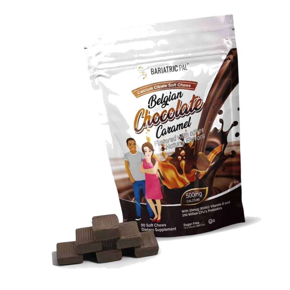 BariatricPal Sugar-Free Calcium Citrate Soft Chews | 500mg with Vitamin D & Probiotics | Belgian Chocolate Caramel | 90 Count (1 Month Supply)