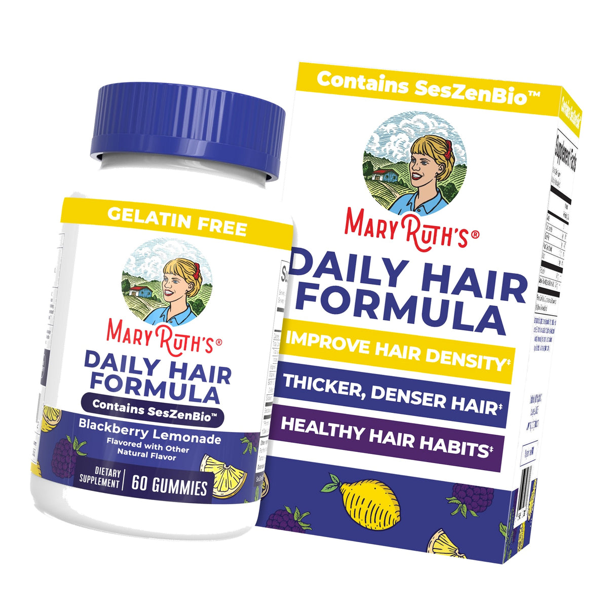 MaryRuth's Daily Hair Formula Gummies | with 500 mg SesZenBio + 2,500 mcg Biotin | Thicker, Denser Hair for Women | Vitamins A & C | Hair, Skin, & Nail Health | Collagen Production | 60 ct