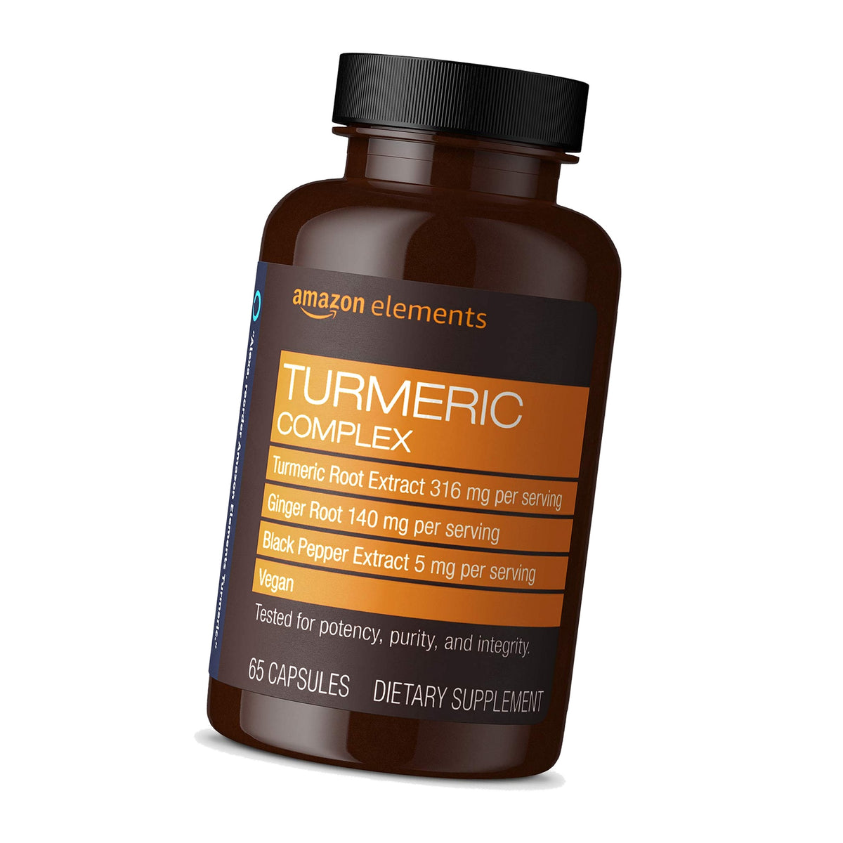 Amazon Elements Turmeric Complex, 316 mg Curcumin with Ginger and Black Pepper, Joint & Immune Support, 65 Capsules