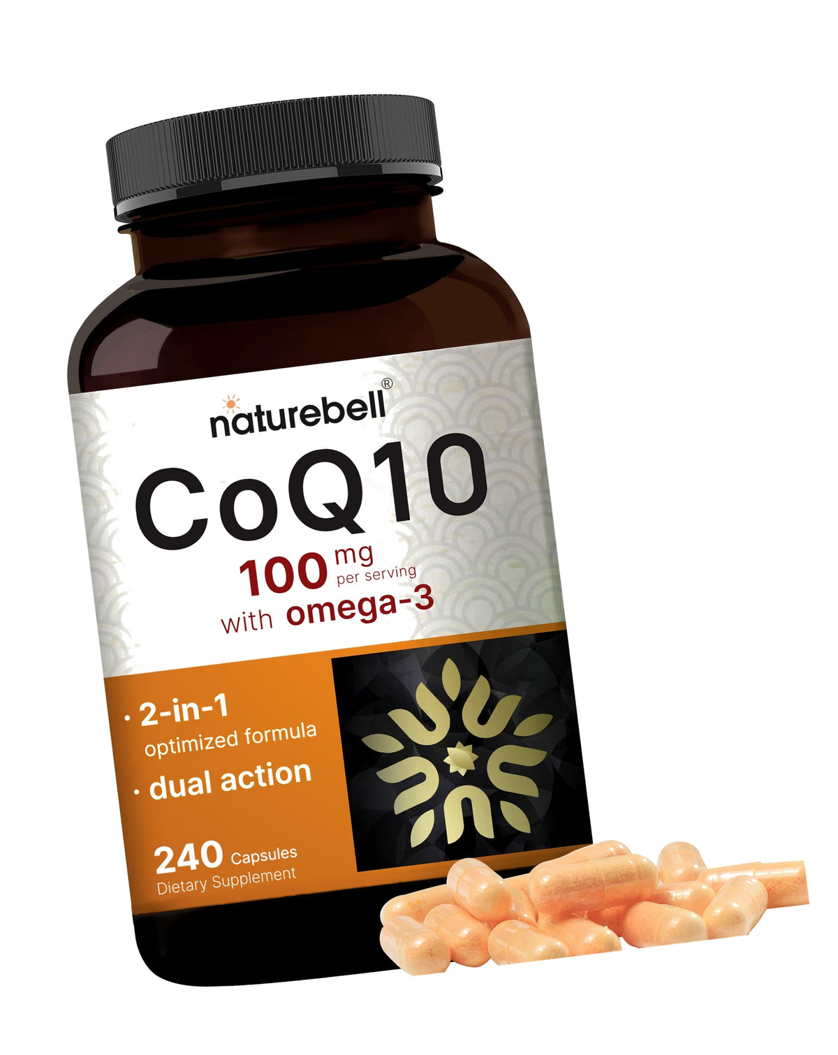 NatureBell CoQ10 100mg with Omega 3, 240 Capsules | Stable High Absorption Form – Antioxidant Support for Heart & Energy Health – Extra Strength Coenzyme Q10 Supplement