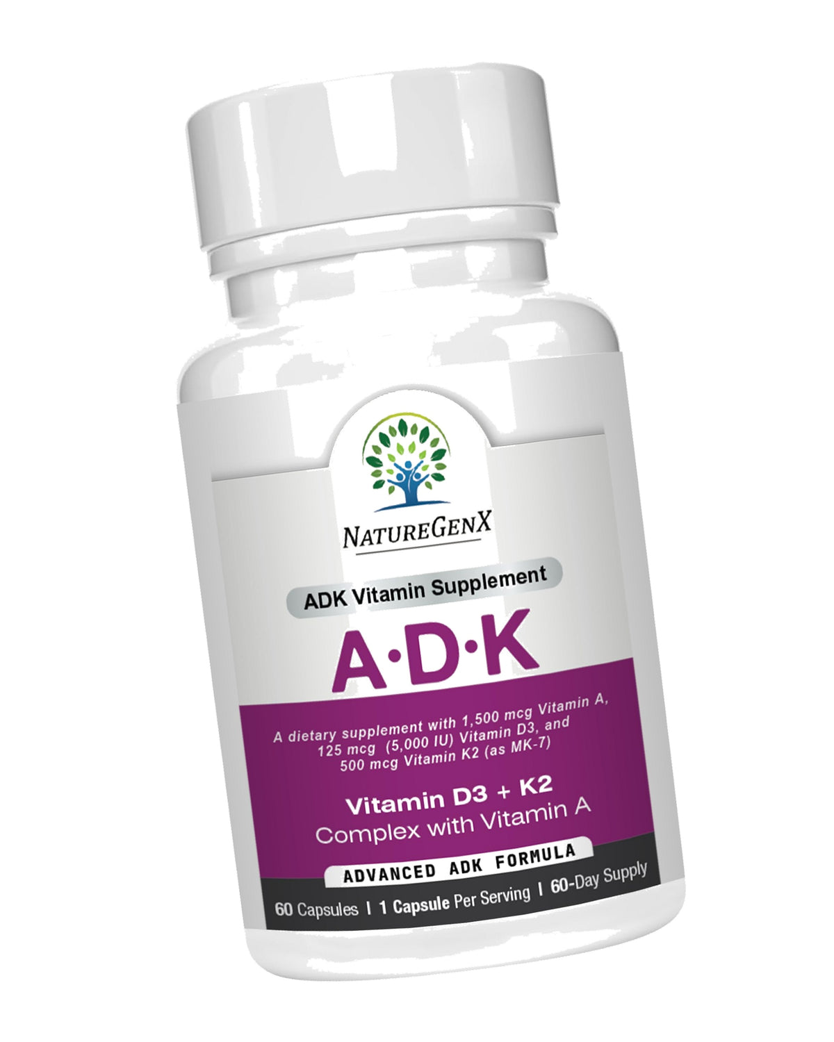NatureGenX ADK Vitamin Supplement – Vitamins A, D3 & K2 MK-7 for Bone Health & Calcium Absorption – Gluten-Free, Non-GMO, Soy-Free – 60 Capsules (2-Month Supply)
