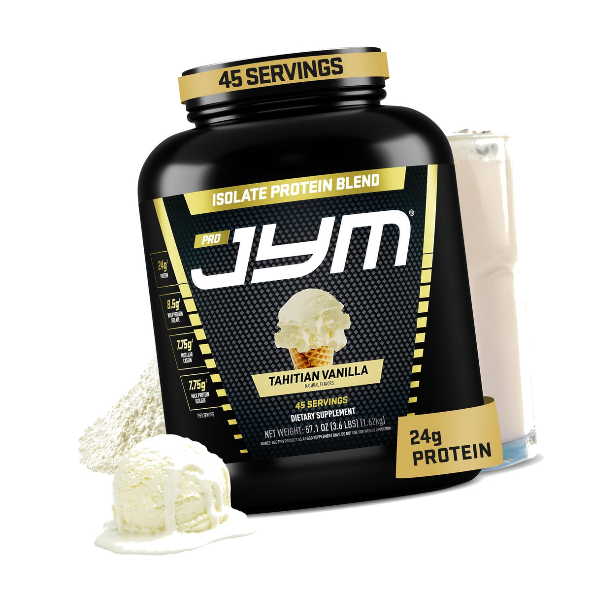 JYM Tahitian Vanilla Bean Whey & Casein Protein Powder, 3.6 lb, 45 Servings
