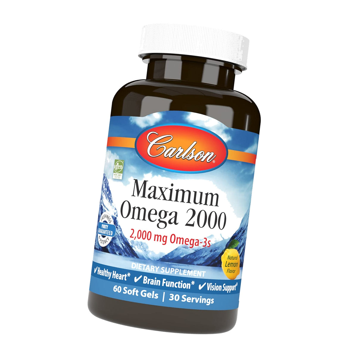 Carlson Maximum Omega 2000, 2000 mg, Wild-Caught, Lemon, 60 Softgels
