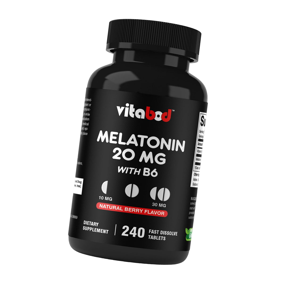 Vitabod Melatonin 20 mg Fast Dissolve Tablets with Vitamin B6, 240 Ct