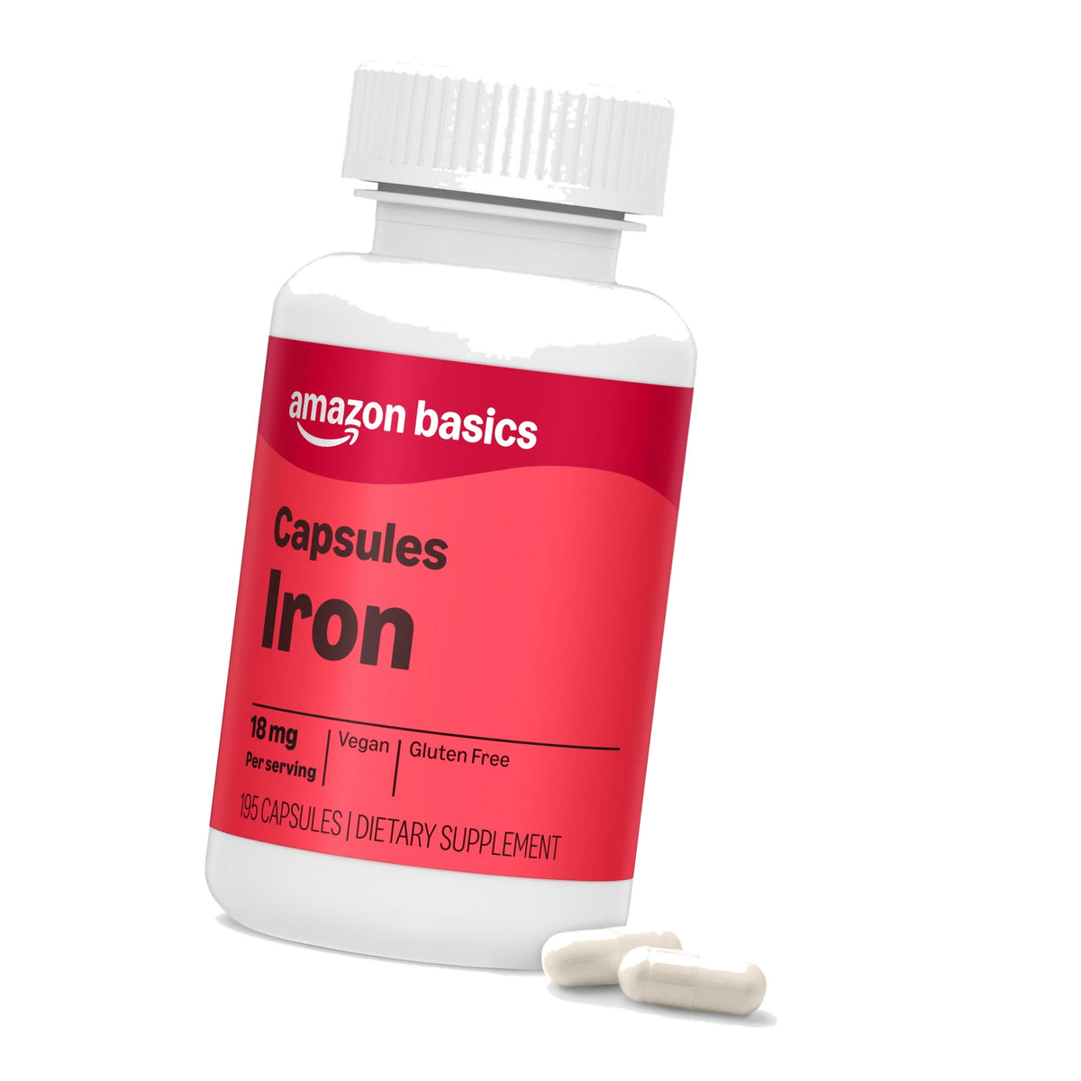 Amazon Elements Iron 18mg, Supports Red Blood Cell Production, Vegan, 195 Capsules, 6 month supply (Packaging may vary)