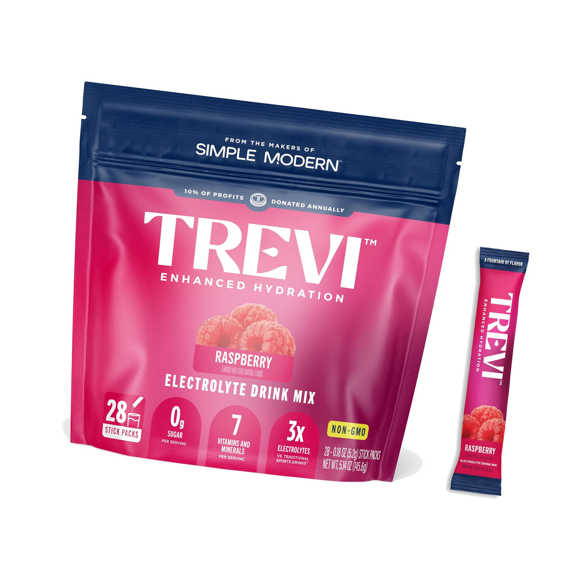 TREVI Electrolytes Powder Packets, Sugar Free Hydration, Raspbery 28 Count