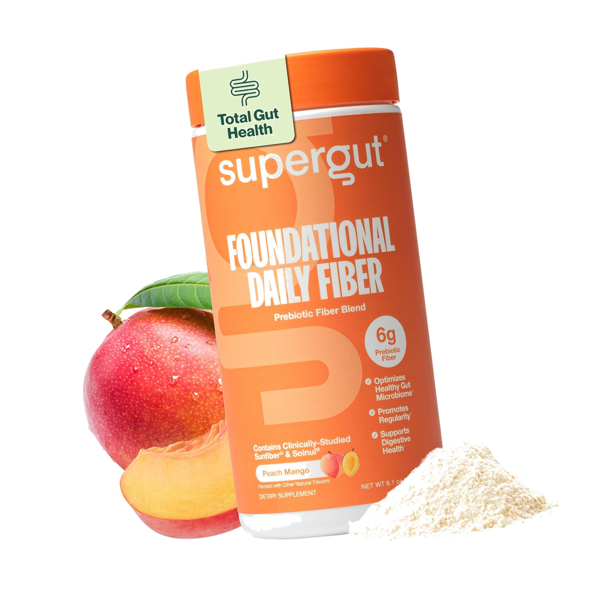 Supergut Foundational Daily Fiber Powder, Peach Mango, 18 Servings