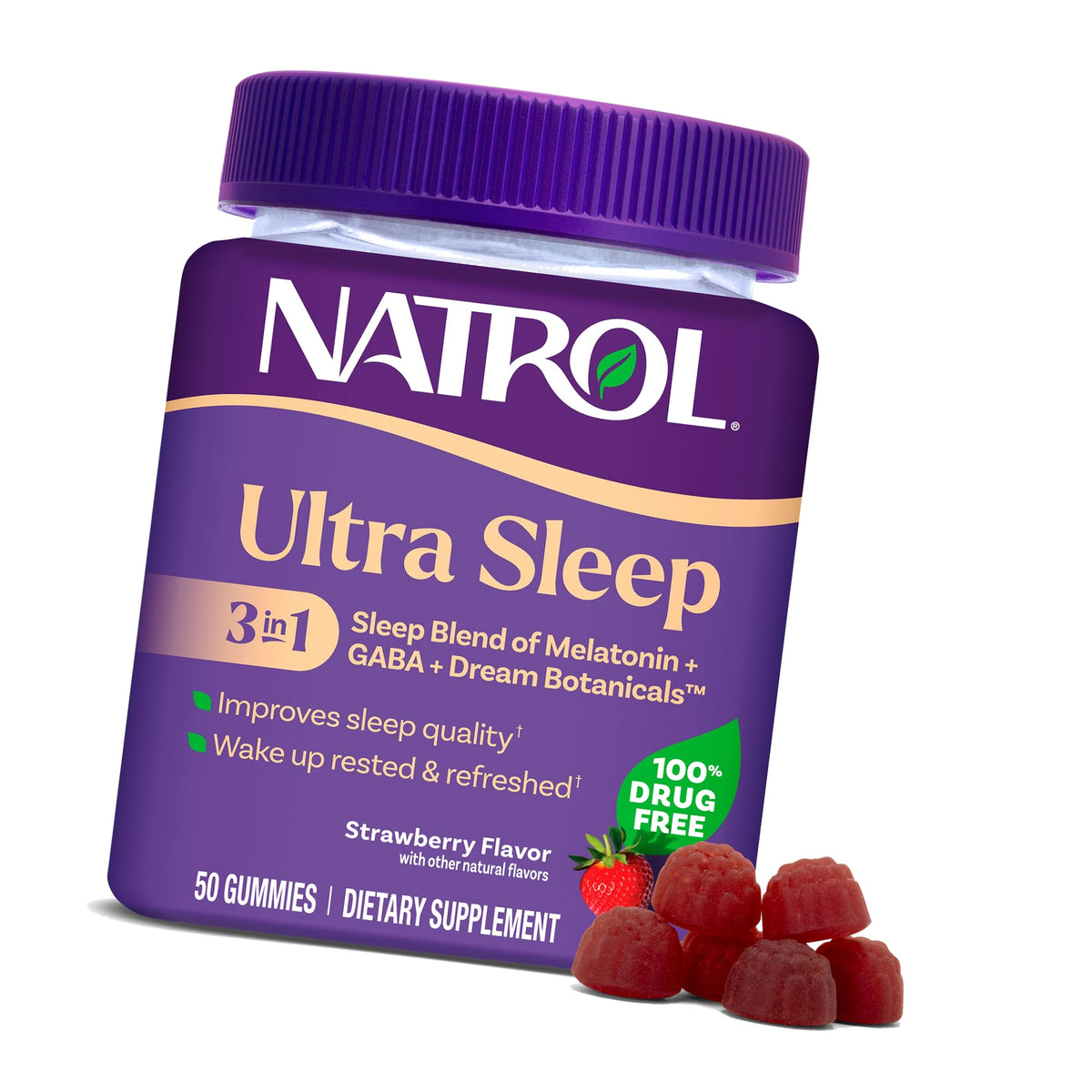 Natrol Ultra Sleep 3-in-1, 5mg Melatonin, GABA & Botanicals, 50 Gummies