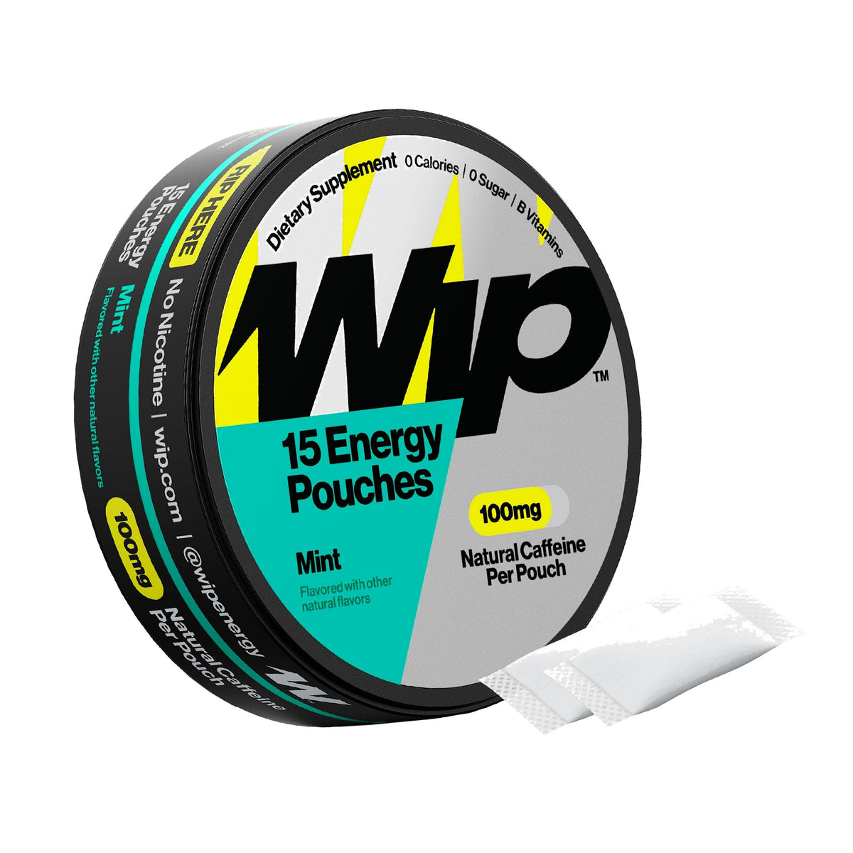 Wip Energy Pouches | 100mg Natural Caffeine | Vitamins and Minerals | Mint | 15 Pouches Per Can | 1 Can