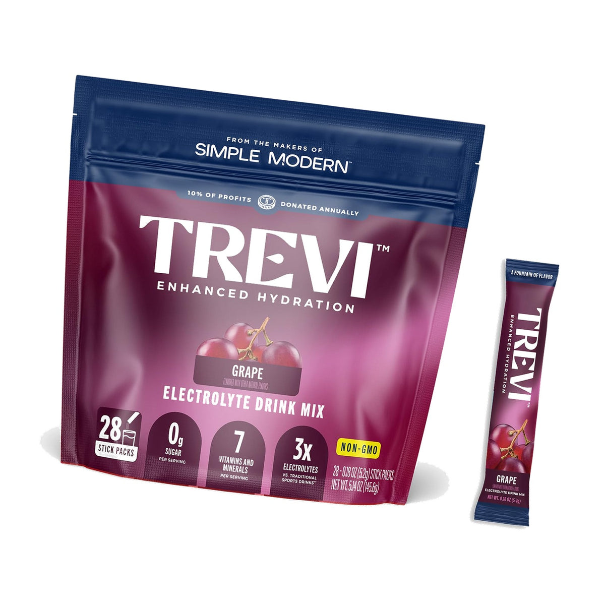 TREVI Electrolytes Powder Packets, Sugar Free Hydration, Grape 28 Count