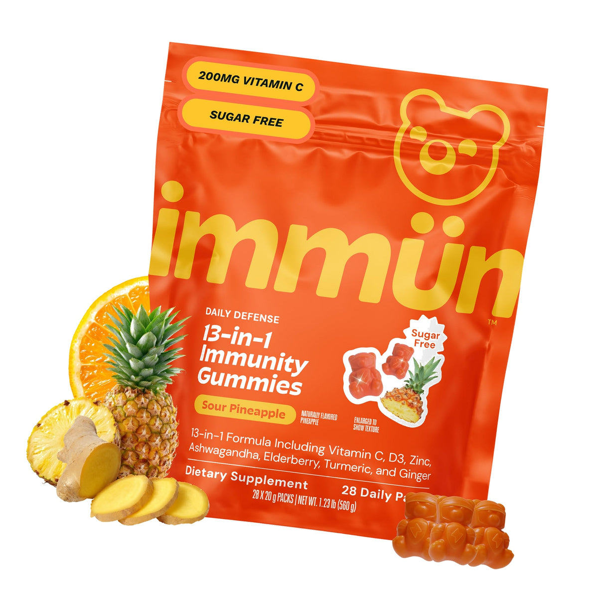 Grüns Immun Immunity Gummies, Vitamin C, Daily Immune Support, 28 ct