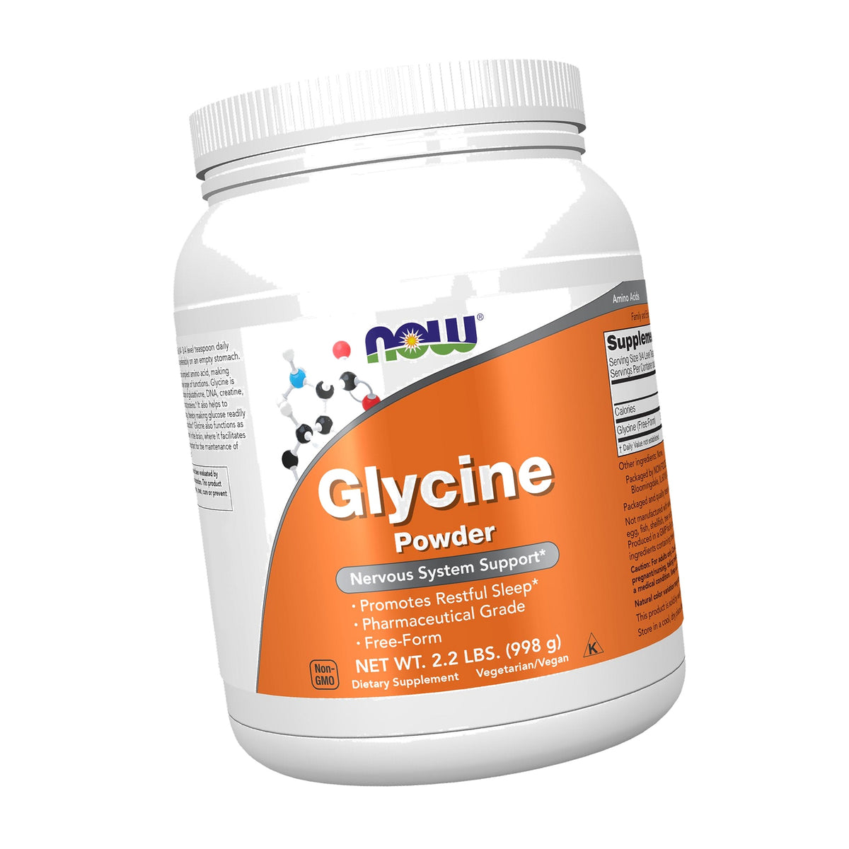 NOW Foods Supplements, Glycine Pure Powder, Promotes Restful Sleep*, Neurotransmitter Support*, 2.2 Pound (Pack of 1)