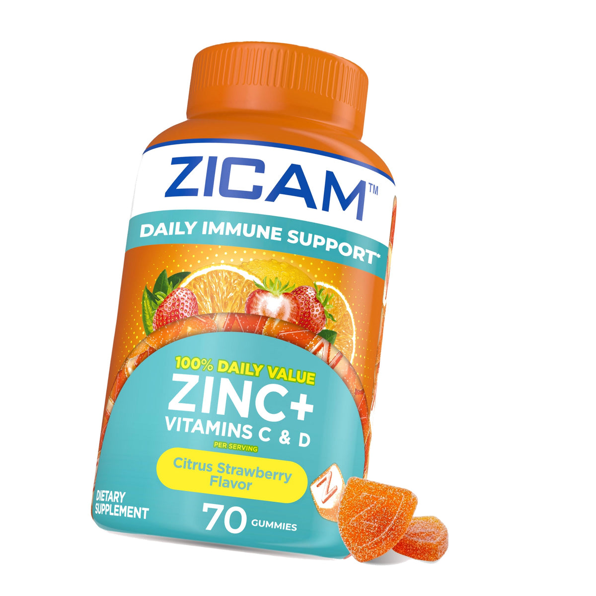 Zicam Daily Immune Support Gummy Supplement, Citrus Strawberry, 70 Count
