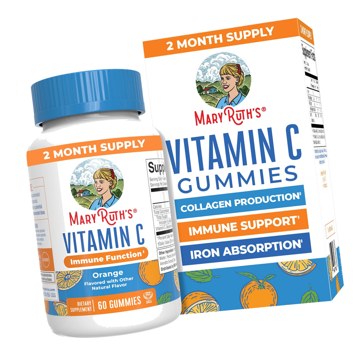 MARYRUTH'S Vitamin C Gummies for Adults&Kids, Orange, 60 ct, 2-Month Supply