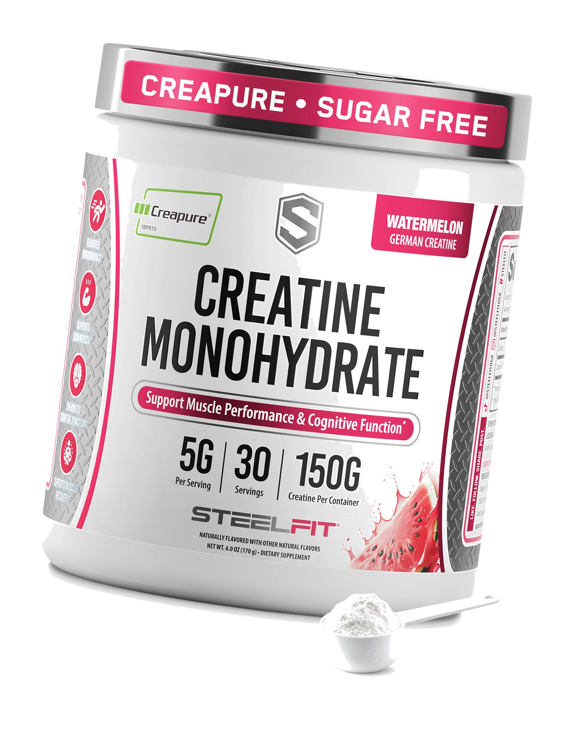 SteelFit Creapure Pure Creatine Monohydrate Powder, Watermelon, 30 Servings