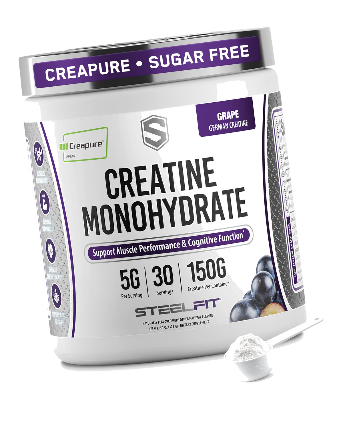 SteelFit Creapure Pure Creatine Monohydrate Powder, Grape, 30 Servings