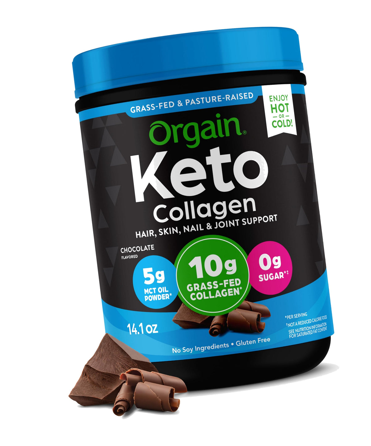 Orgain Keto Collagen Protein Powder, Chocolate - 10g Grass Fed Hydrolyzed Collagen Peptides for Women & Men, Type I & III, 5g MCT Oil - Hair, Skin, Nail, & Joint Support, Non-GMO, Gluten Free - 0.88lb