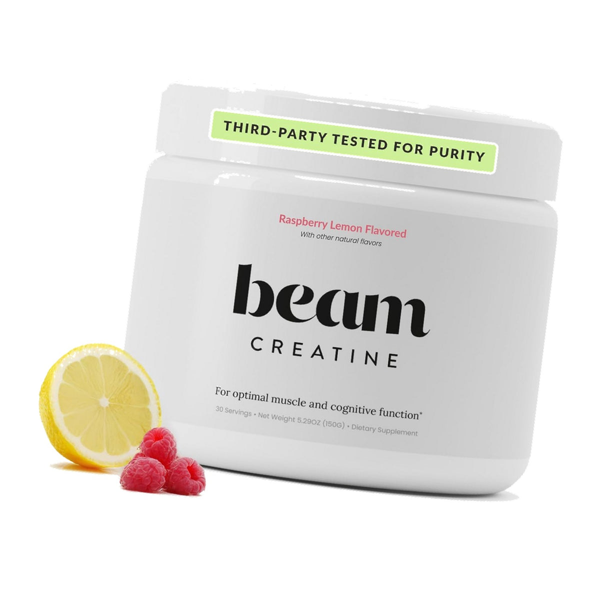 BEAM Creatine Monohydrate Powder – 5g Micronized Creatine Monohydrate, Flavored Creatine for Women & Men, Muscle Strength, Growth & Cognitive Support, Raspberry Lemon Flavor, 30 Servings