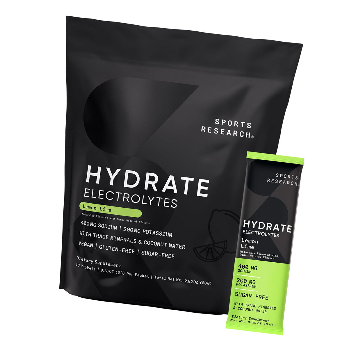 Sports Research® Hydrate Electrolytes Lemon Lime, 16 Packets