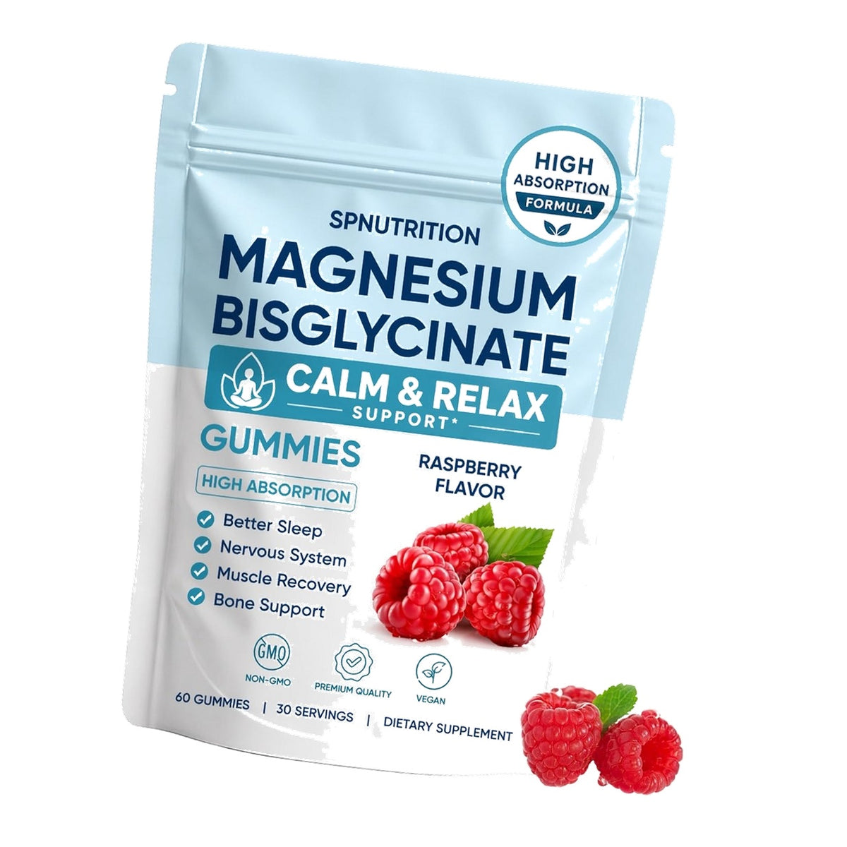 Spnutrition Magnesium Bisglycinate Gummies, 400mg Magnesium Bisglycinate Chelate with Sea Salt & Raspberry Powder, Supports Sleep, Nerve & Muscle Relaxation, Bone Health Support, Vegan, 60 Gummies (1)
