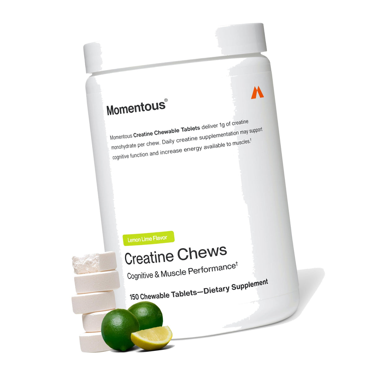 Momentous Creatine Monohydrate Chews, 5g per Serving, Lemon Lime