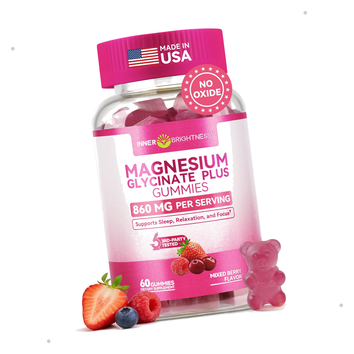 Magnesium Glycinate Gummies, Melatonin-Free & Sugar-Free Magnesium Supplement for Adults & Kids 4+, Supports Restful Sleep, Muscle Recovery & Calm Mood, 60 Count