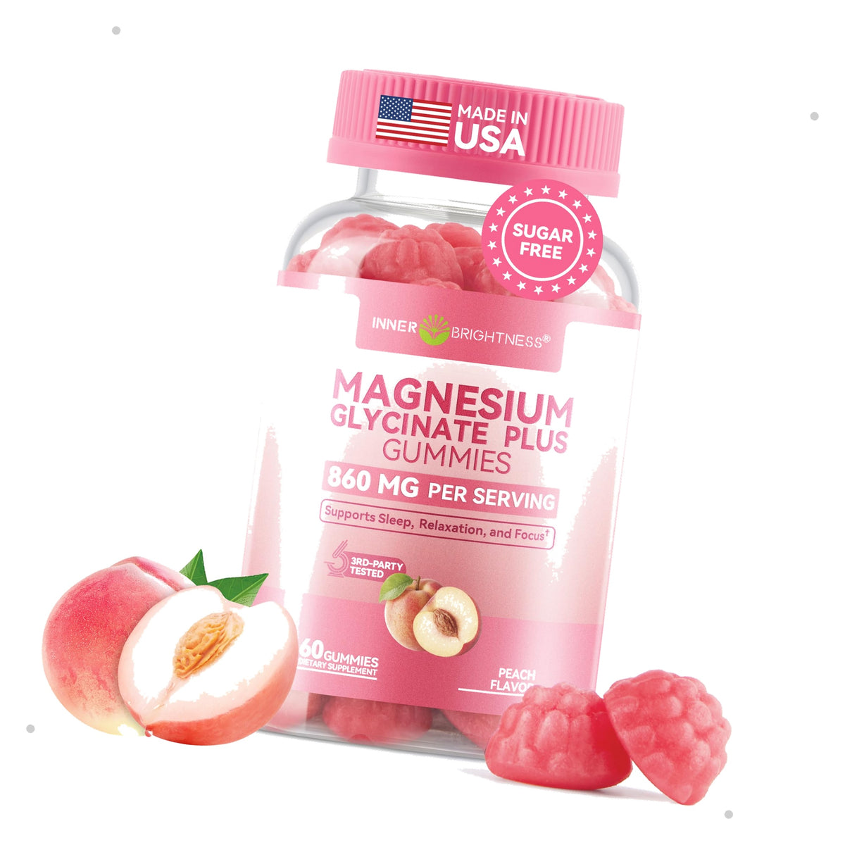 Magnesium Glycinate Plus Gummies 860mg, Sugar-Free, Adults & Kids 4+