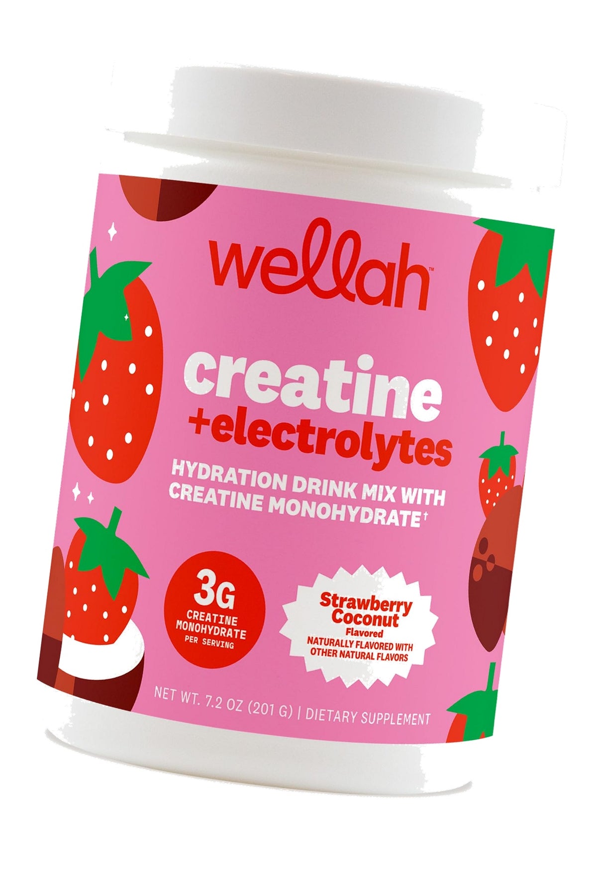 Wellah Creatine + Electrolytes Powder (Strawberry Coconut) 30 Servings
