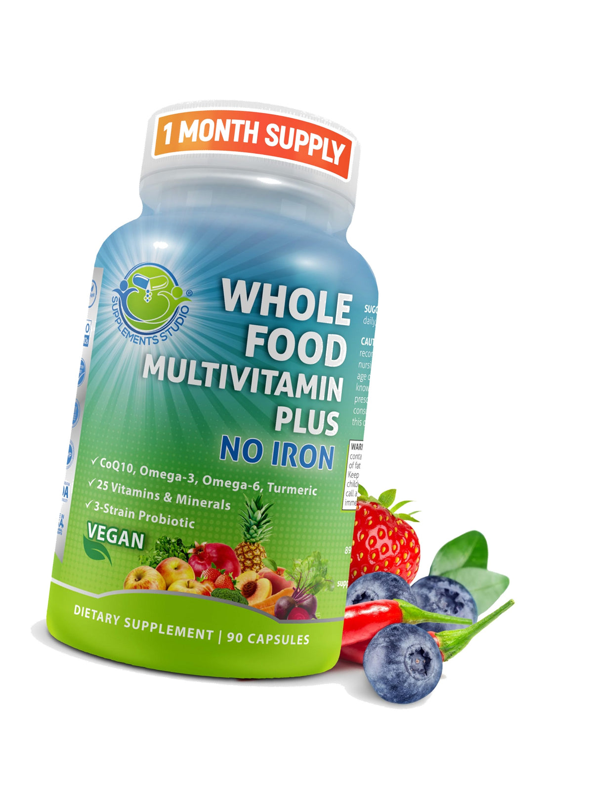 Whole Food Multivitamin Without Iron plus Probiotics, Enzymes, CoQ10 & more