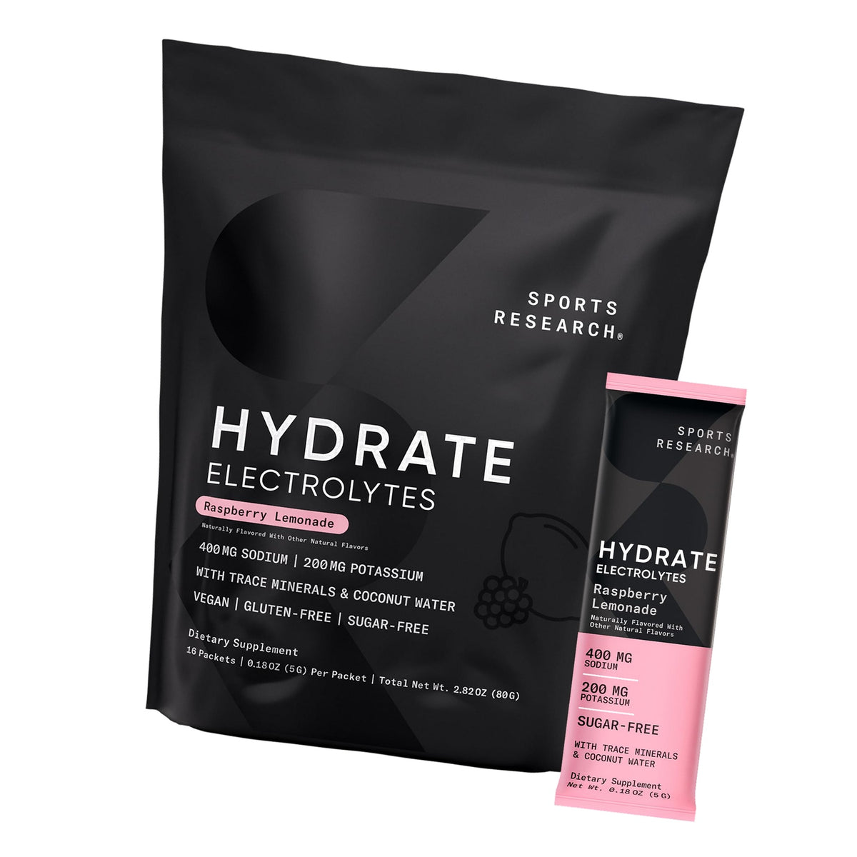 Sports Research® Hydrate Electrolytes Raspberry Lemonade, 16 Packets