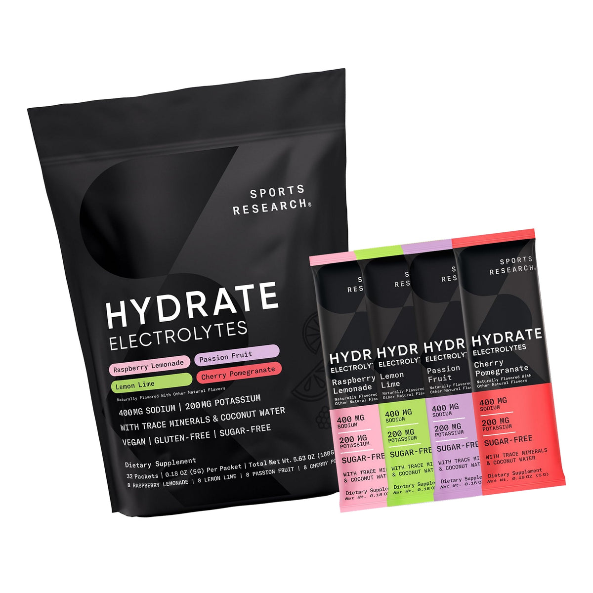 Sports Research® Hydrate Electrolytes, 32 Variety Packets