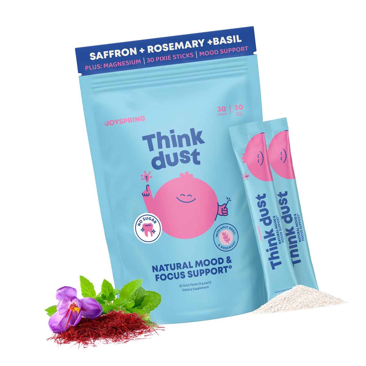 JoySpring Think Dust Kids Magnesium Sticks, Lemonade, 30 Servings, 4+