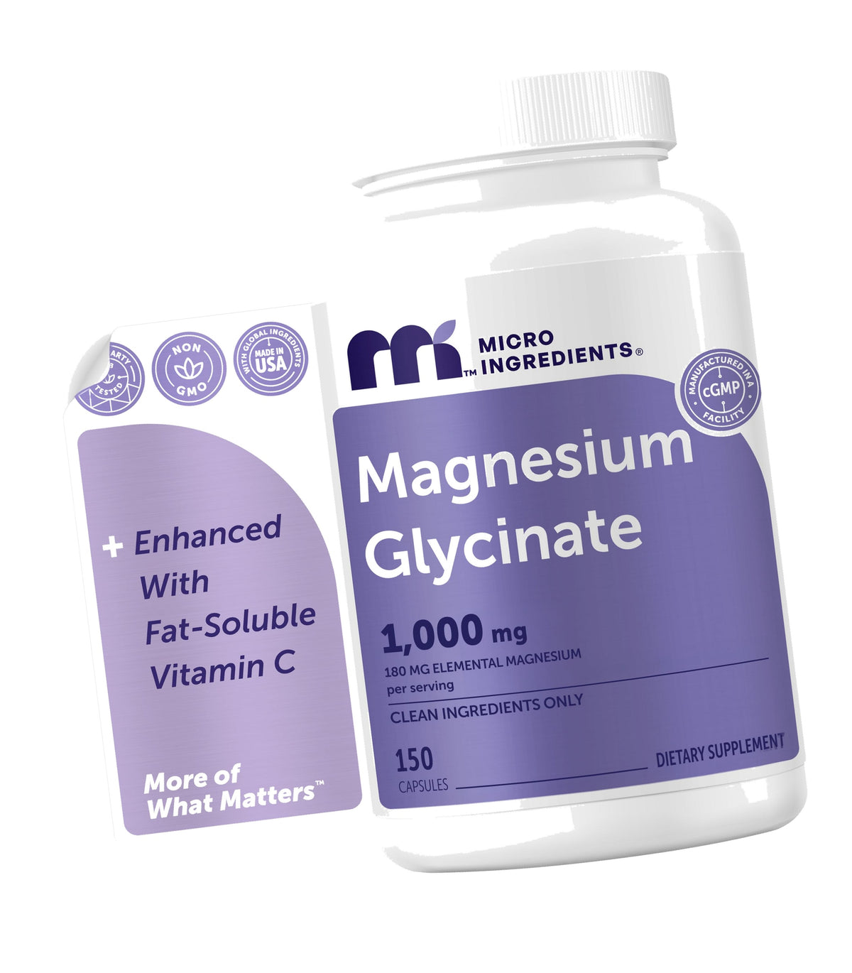 Pure Magnesium Glycinate 1000mg Per Serving (500mg Per Caps), 150 Capsules
