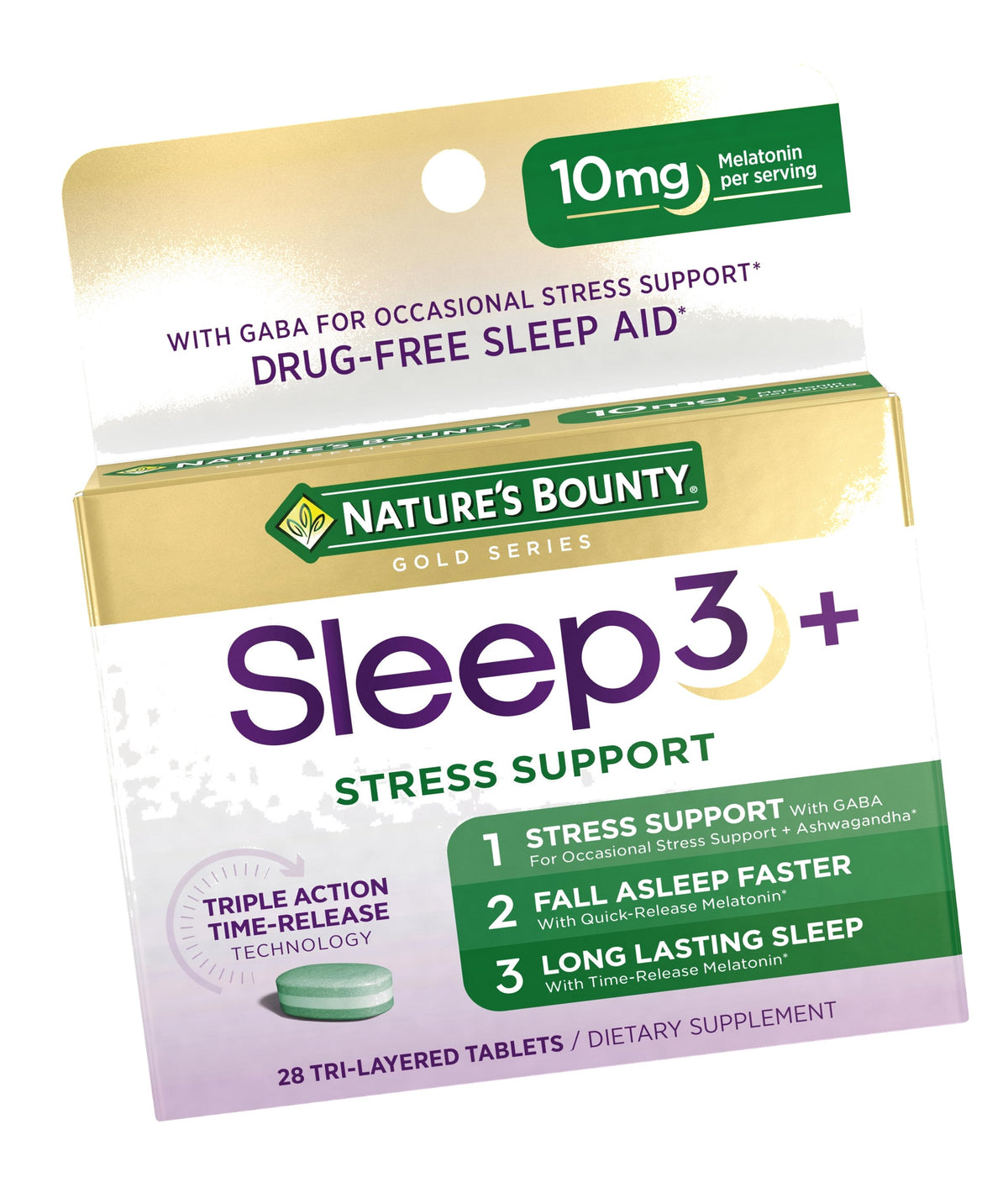 Nature's Bounty Stress Support Plus Melatonin, 56 Tri-Layered Tablets