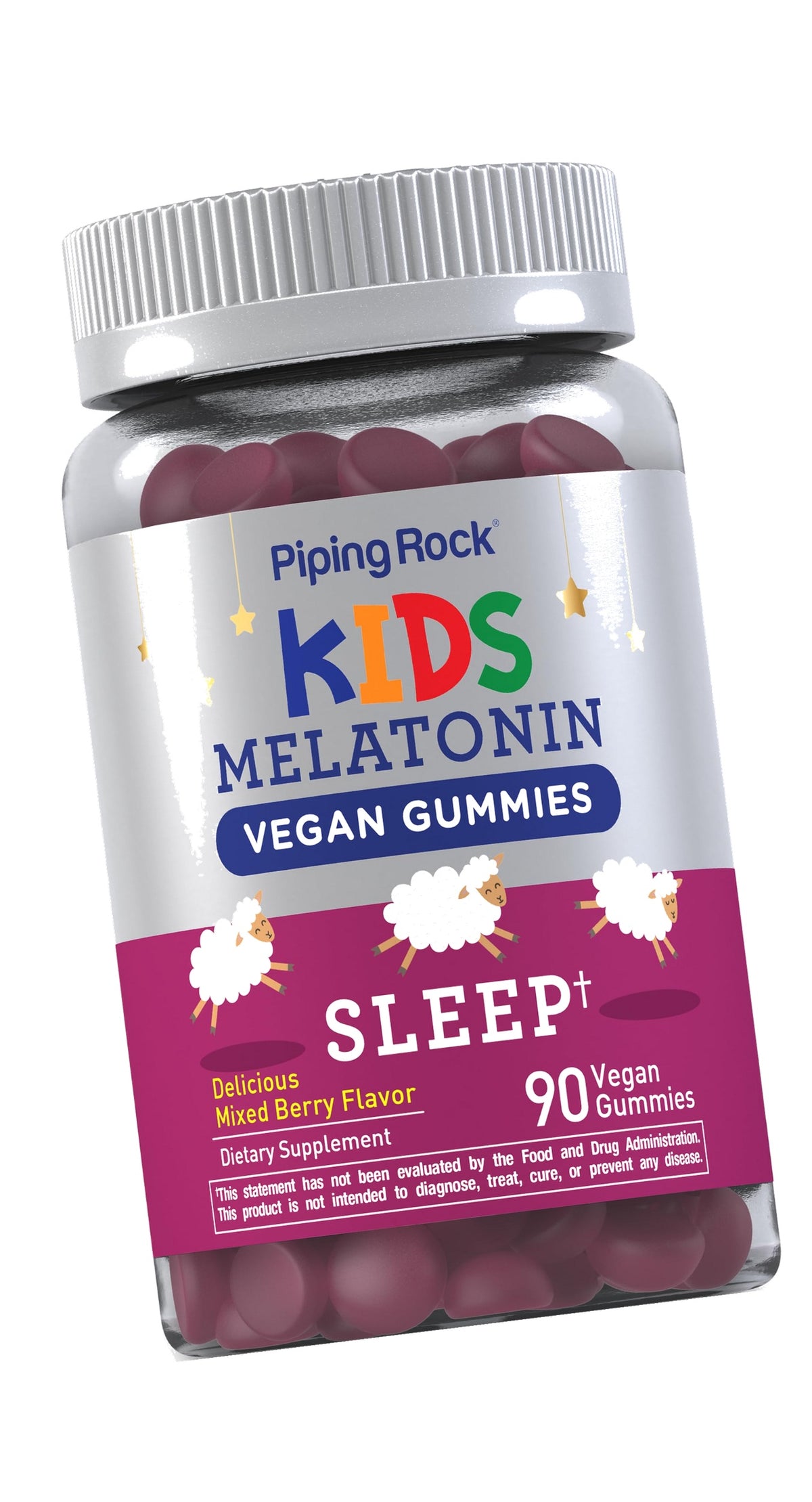 Piping Rock Kids Melatonin Gummies | 1mg | 90 Count | Supplement for Children | Mixed Berry Flavor | Vegan, Non-GMO, Gluten Free